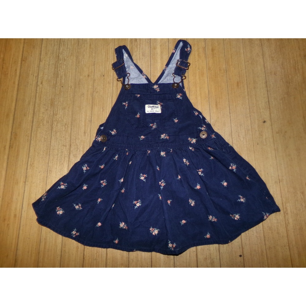 OshKosh Bgosh Girls Navy Blue Floral Corduroy Jumper Dress 3T Vintage Style